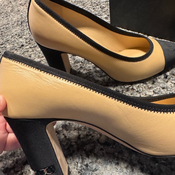 CHANEL Women's Two-Tone Heels in Tan and Black - Picture 6 of 14